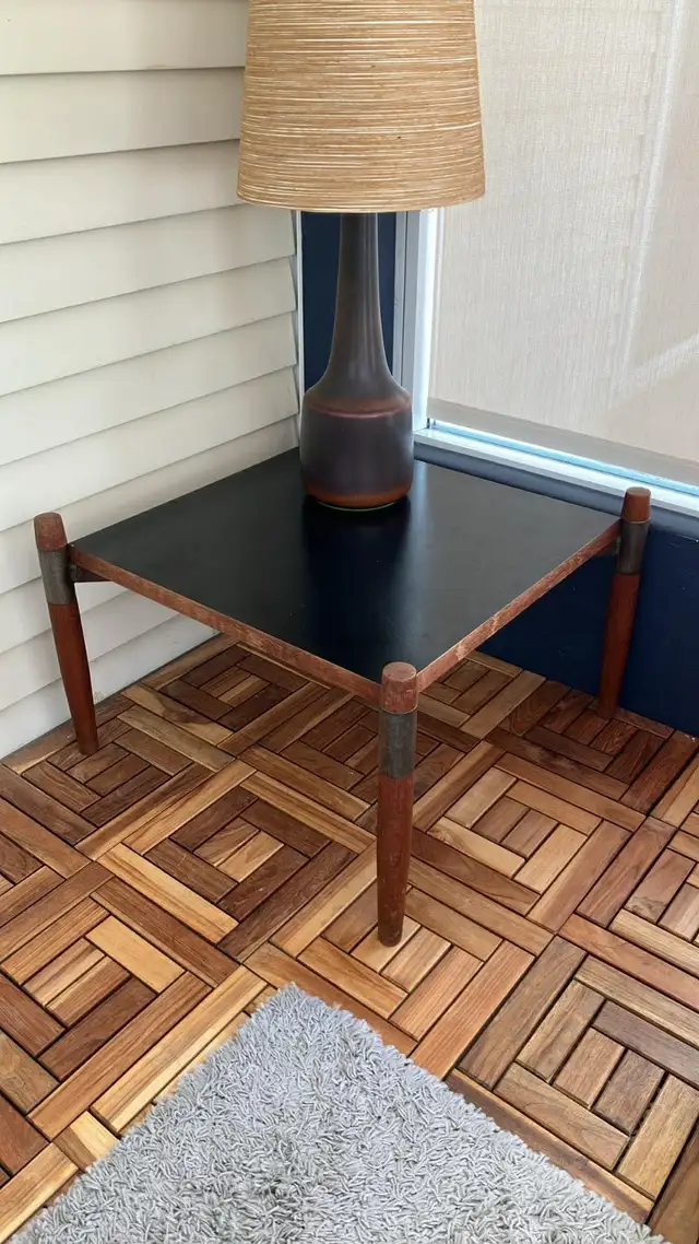 Mid century. TEAK TECK Table d'appoint / Fauteuils chaise orange - Photo 3