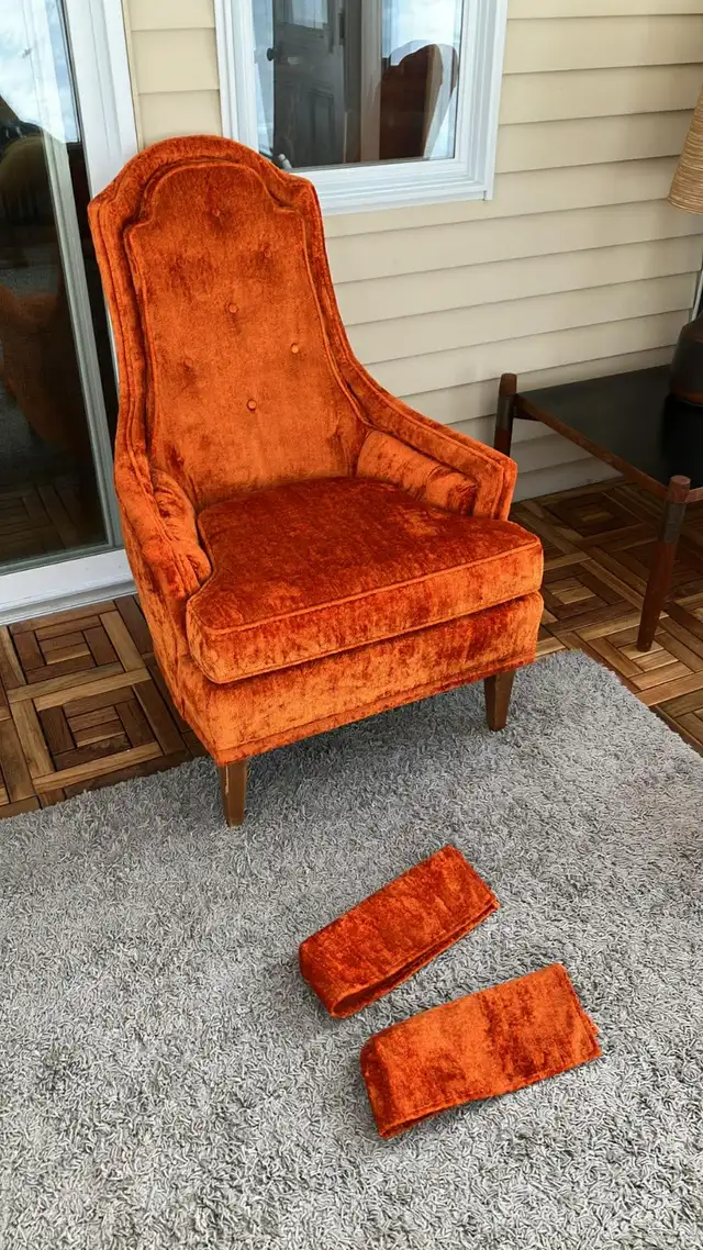 Mid century. TEAK TECK Table d'appoint / Fauteuils chaise orange - Photo 4