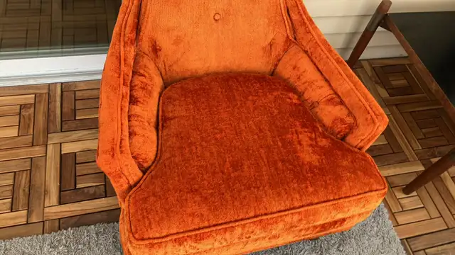 Mid century. TEAK TECK Table d'appoint / Fauteuils chaise orange - Photo 5