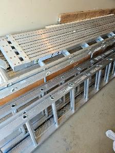 Assorted scaffold, extension planks, ladders, see description