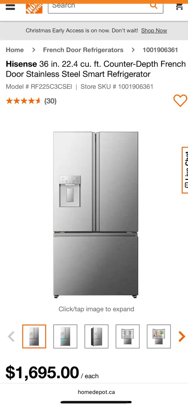 NEW 36" Hisense Water & Ice Counter Depth French Door Fridge - Photo 9