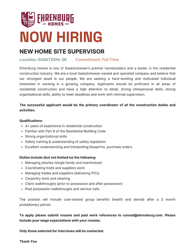 Saskatoon Site Supervisor