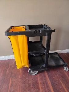 Janitorial Cart and Brute Trash Cans