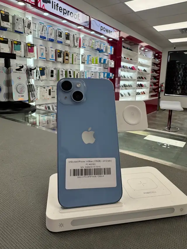 Unlocked iPhone 14 (128GB) with one year warranty