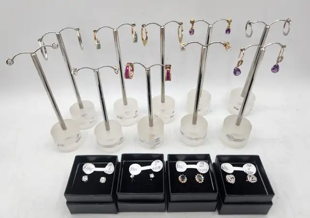 14k Gold Earrings, Hoops, Studs with Diamonds, Rubies, Amethyst