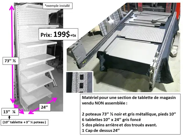 Section de tablette 10'' la.x 24''lo x 79'' h et autres - Photo 2