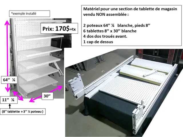 Section de tablette 10'' la.x 24''lo x 79'' h et autres - Photo 3