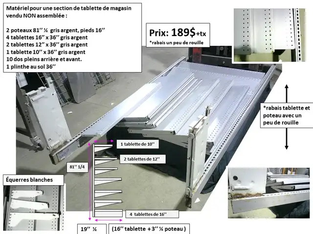 Section de tablette 10'' la.x 24''lo x 79'' h et autres - Photo 4
