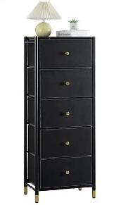 Brand New Black Luxury PU Leather 5-Drawer Tall Dresser $69 - Photo 2