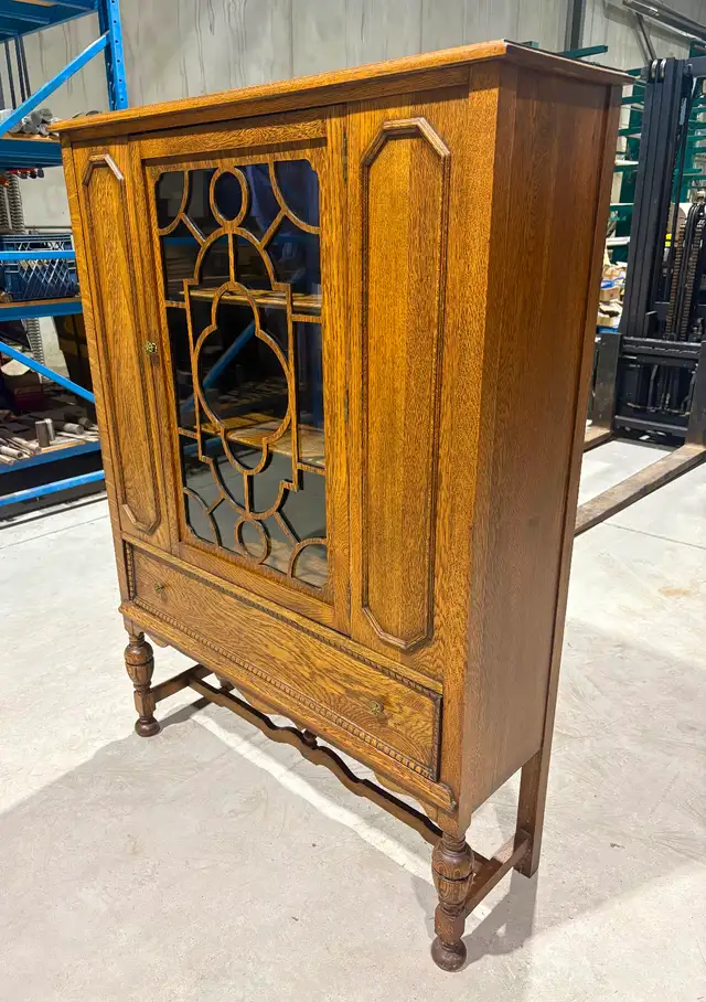 Stunning Antique Oak Wood China Cabinet (Jacobean Revival Style) - Photo 2