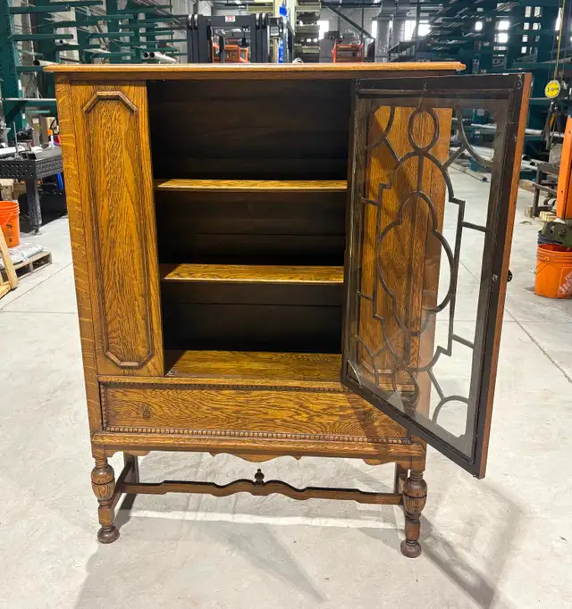 Stunning Antique Oak Wood China Cabinet (Jacobean Revival Style) - Photo 4