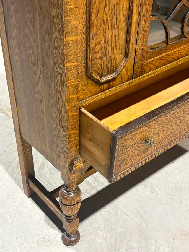 Stunning Antique Oak Wood China Cabinet (Jacobean Revival Style) - Photo 6