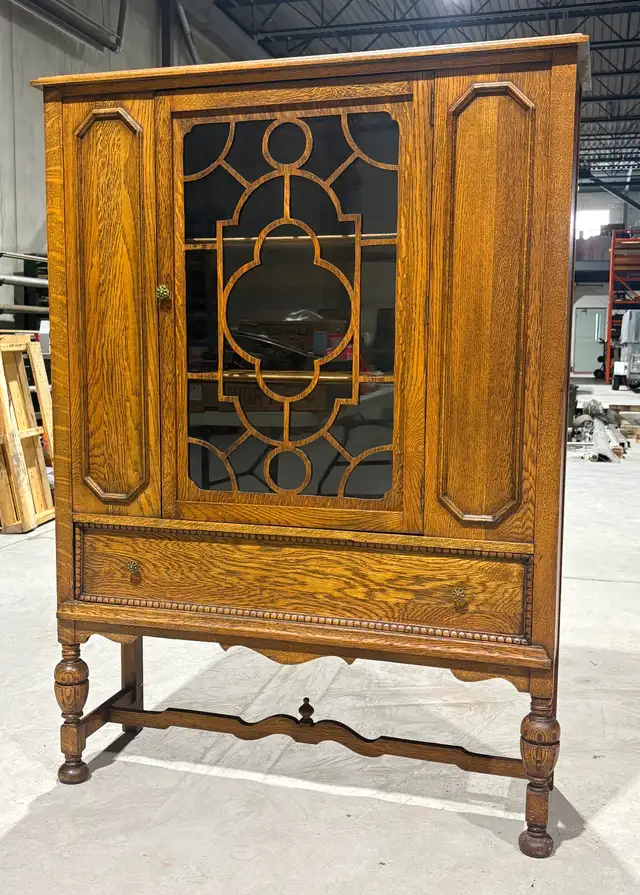 Stunning Antique Oak Wood China Cabinet (Jacobean Revival Style) - Photo 7