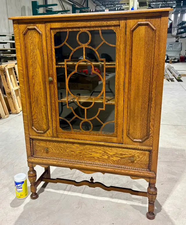 Stunning Antique Oak Wood China Cabinet (Jacobean Revival Style) - Photo 10