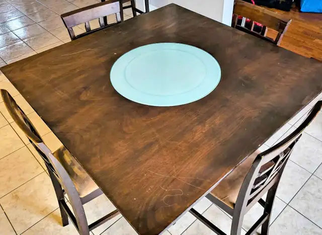 Free delivery used Dark Wood Counter Height Table with 4 Chairs - Photo 7