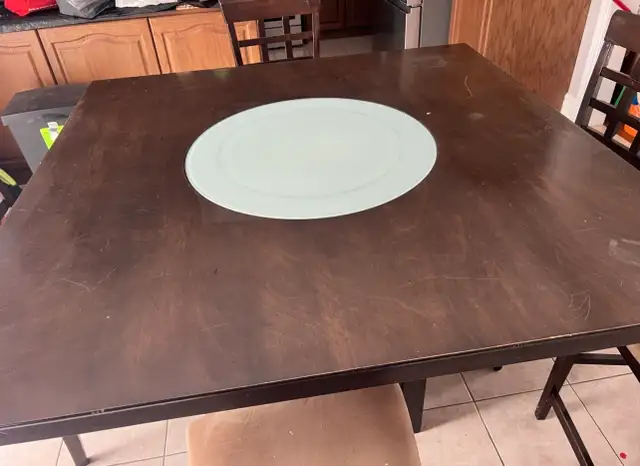 Free delivery used Dark Wood Counter Height Table with 4 Chairs - Photo 9