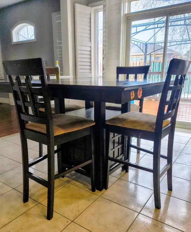 Free delivery used Dark Wood Counter Height Table with 4 Chairs - Photo 10