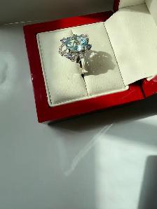 Women's 14K White Gold Vintage Style Aquamarine Ring w Diamonds - Photo 2