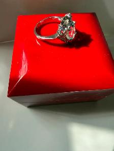 Women's 14K White Gold Vintage Style Aquamarine Ring w Diamonds - Photo 3