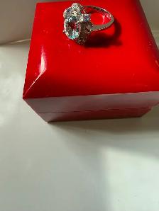 Women's 14K White Gold Vintage Style Aquamarine Ring w Diamonds - Photo 4