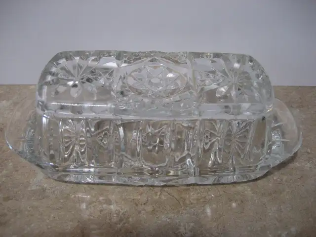 Vintage Anchor Hocking Pressed Cut Glass Butter Dish