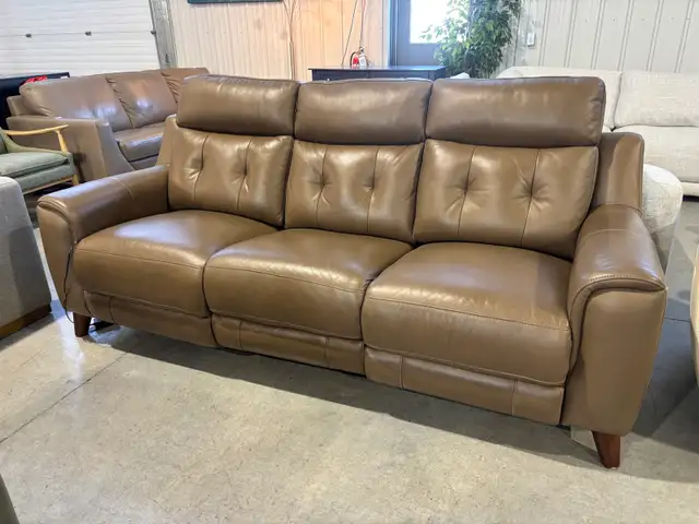 Leather power reclining sofas in brown or ivory - Photo 2