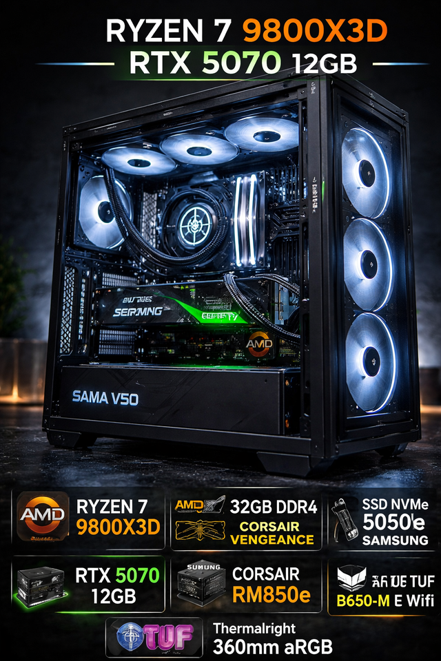 PC GAMING Ryzen 7 9800X3D RTX5070 12GB 32GB DDR4 SSD 500Go NVMe