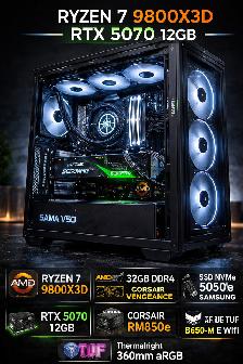 PC GAMING Ryzen 7 9800X3D RTX5070 12GB 32GB DDR4 SSD 500Go NVMe