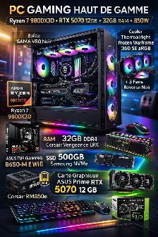 PC GAMING Ryzen 7 9800X3D RTX5070 12GB 32GB DDR4 SSD 500Go NVMe - Photo 2