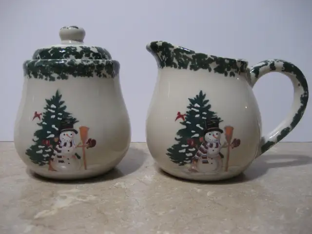 Cute Christmas themed cream and sugar