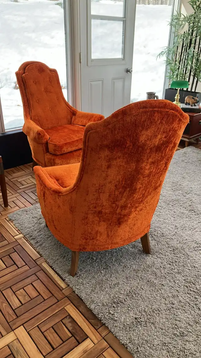 Mid century. TEAK TECK Table d'appoint / Fauteuils chaises orang - Photo 6