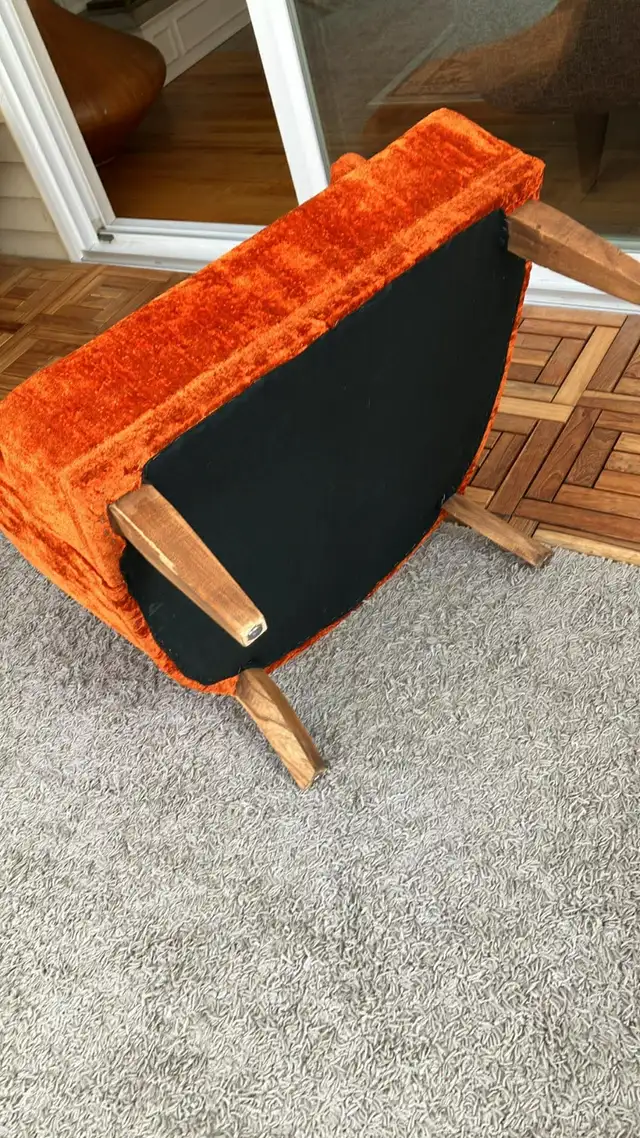 Mid century. TEAK TECK Table d'appoint / Fauteuils chaises orang - Photo 8