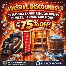 SAUNAS, MASSAGE CHAIRS AND RED LIGHT THERAPY FOR AMAZING PRICES!