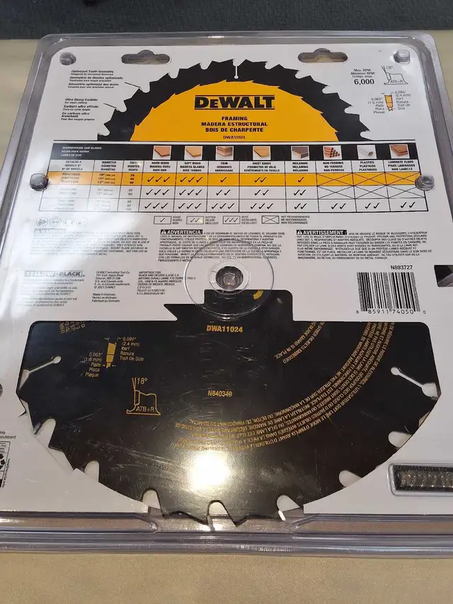 Dewalt DWA11024 10' Wood Saw Blade Mitre Saw Table Saw. NEW - Photo 2