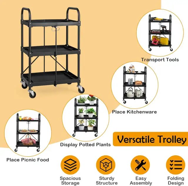 Nightcore Folding Utility Cart, 3-Tier - Photo 2
