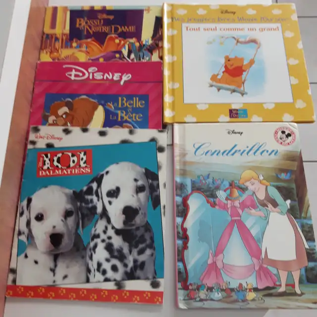 6 LIVRES DISNEY ENFANT: 101DALMATIENS,LA BELLE,LE BOSSU $5.00CHA