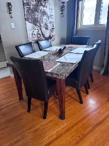 Marble Inlay Table & 6 Chairs