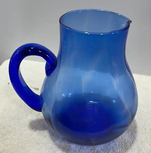 Blue Cobalt Hand Blown Glass Pitcher