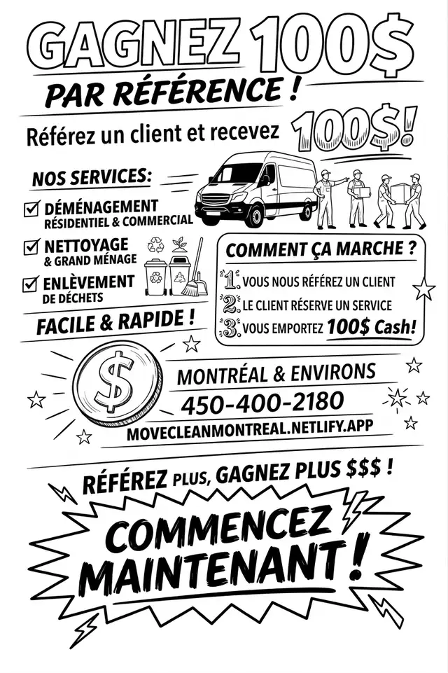 Gagnez 100 $ par référence - Travail Facile Montreal