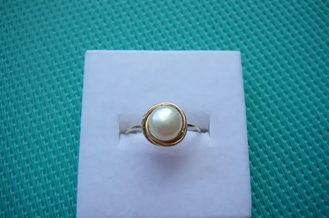 BAGUE en OR 14 k. sertie d'une Perle d'eau douce ( 7.5 ) - Photo 6