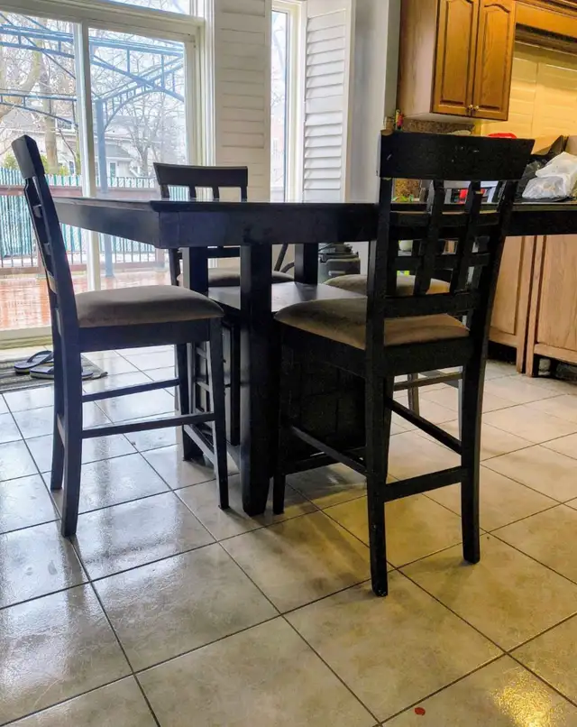 Free delivery used Dark Wood Counter Height Table with 4 Chairs - Photo 4