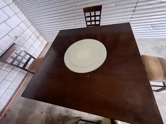 Free delivery used Dark Wood Counter Height Table with 4 Chairs - Photo 10