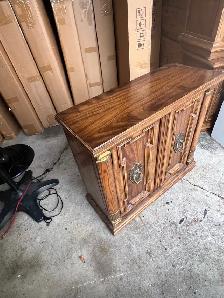 Free delivery used Vintage Wooden Side Table with Lion Knobs
