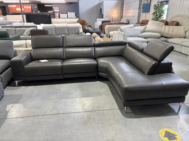 Dark grey leather sectional with power seat