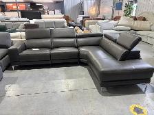 Dark grey leather sectional with power seat
