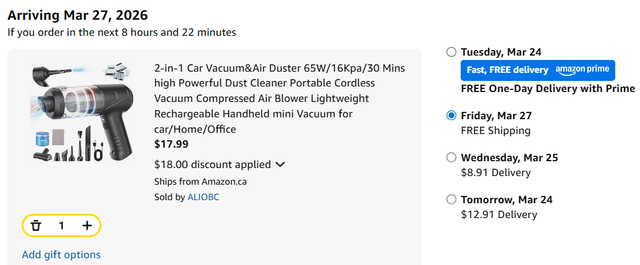 (New)2-in-1 Car Vacuum & Air Duster 65W/16Kpa/30 Mins high Power - Photo 2