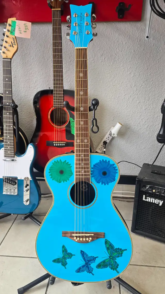 Daisy Rock Pixie Acoustic Guitar 2000s Sky Blue With Gig Bag
