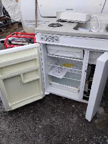small apartment size/cottage 2 burner,fridgeand sink cabinet