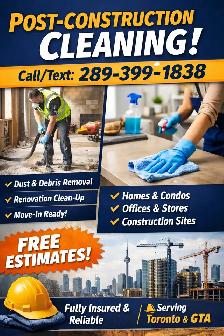 Post-Construction Cleaning | Call/Text 289-399-1838