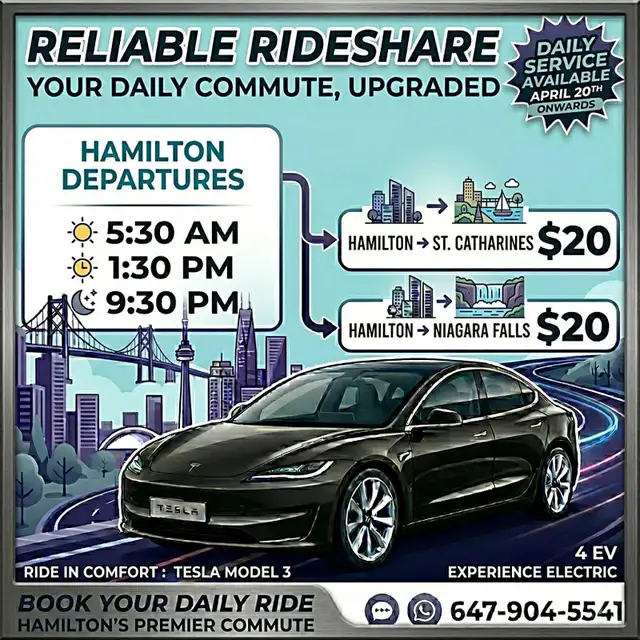 DAILY RIDESHARE: Hamilton to Niagara Falls & St. Catharines